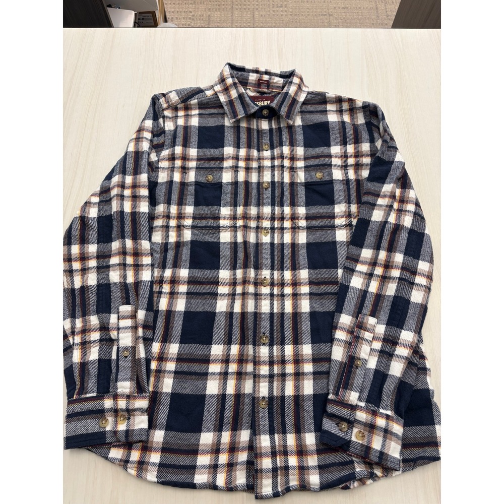 Alesbury Flannel Shirt Mens Medium Blue Plaid Button Up Heavy Cotton Outdoor‎